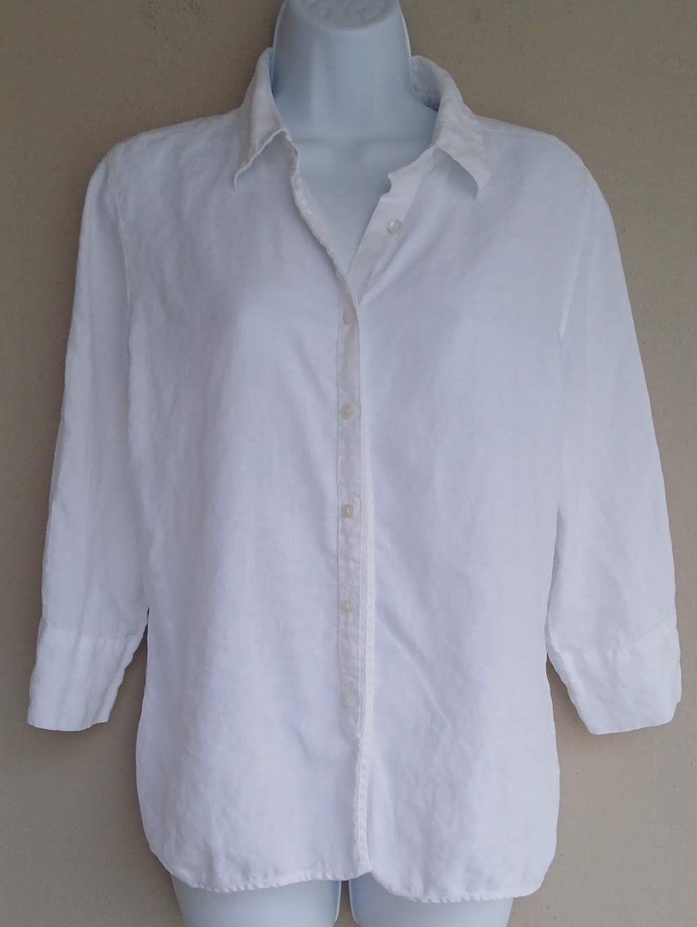 Talbots Irish Linen Blouse Jacket Vintage Button Front White 3/4 Sleeve Medium